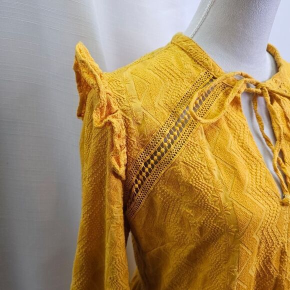 Tularosa Golden Yellow Lisa Blouson Embroidered Ruffle Mini Dress Size Large - Picture 8 of 16